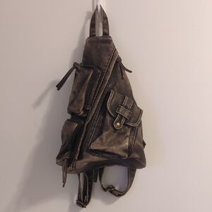 Brown Distressed Faux-Leather Convertible Backpack Purse